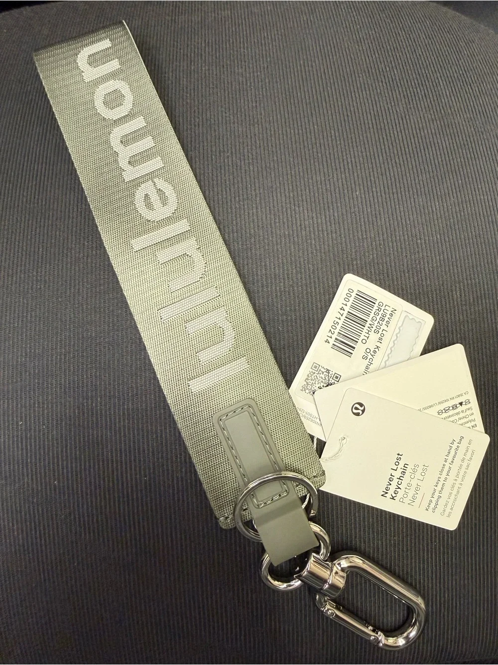lululemon athletica Grey Sage and White Opal Neverlost Keychain